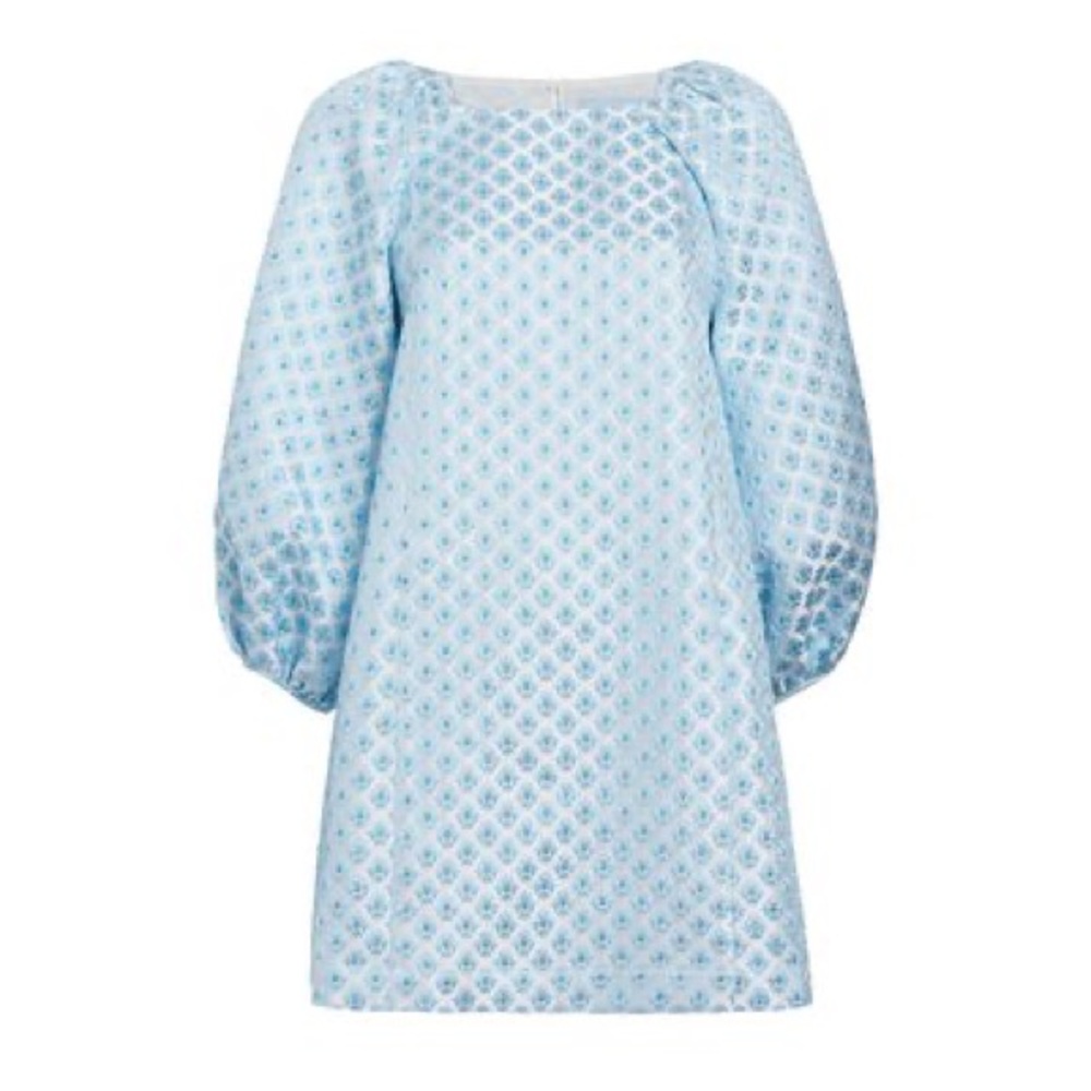 Hill House The Araminta Dress - Snowflake Blue/White Brocade